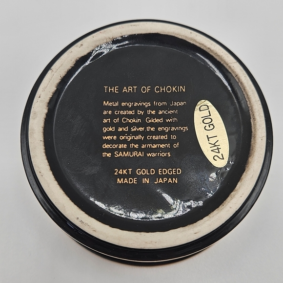 VINTAGE Swans Art Of Chokin 24KT Gold Edged Black Trinket Box Made in Japan - Picture 4 of 6